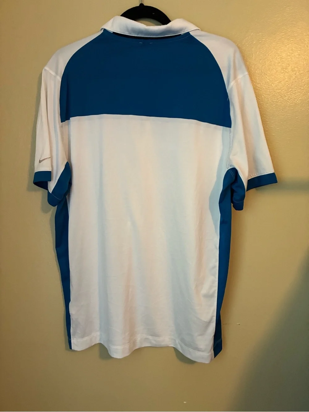 Nike White Polo with Blue Stripe and Side Panels